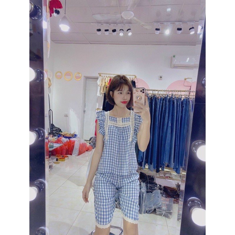 Bộ ngủ đũi cộc tay kẻ caro | BigBuy360 - bigbuy360.vn