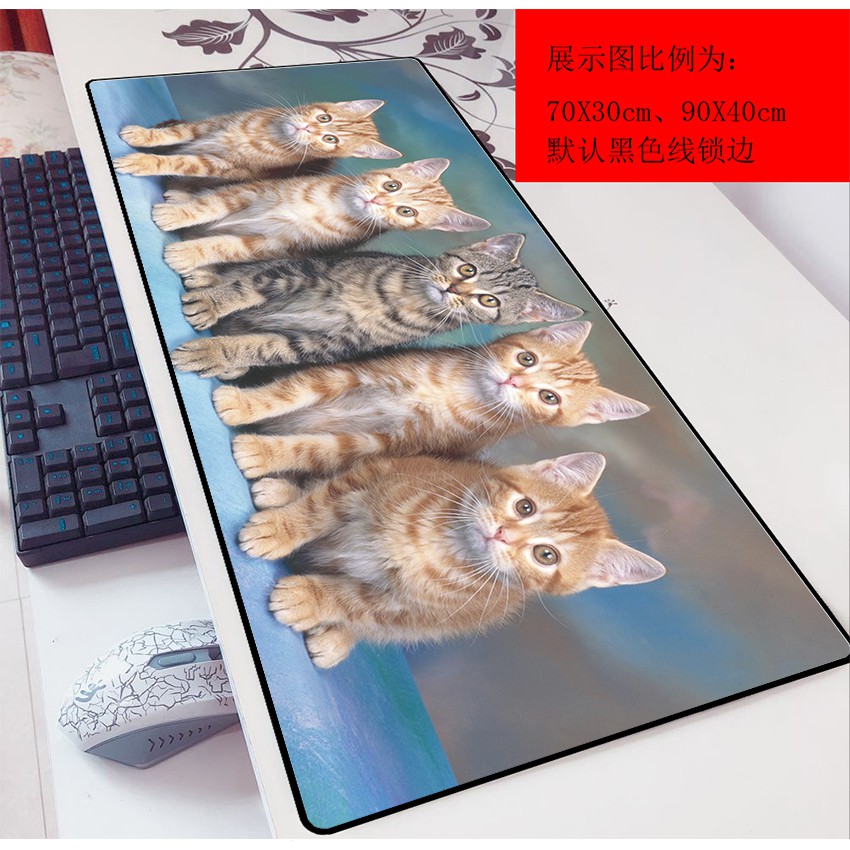 Tấm Lót Chuột Và Bàn Phím Máy Tính Cỡ Lớn 70x30 In Hình Mèo Hoạt Hình Dễ Thương
