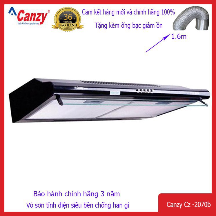 Máy hút mùi Canzy CZ 2070B (Dạng kính thẳng cổ điển 70cm, Bảo Hành 36 tháng Chính Hãng)