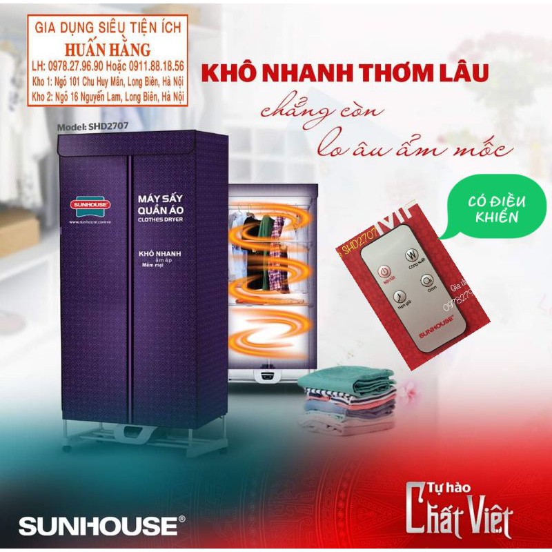 MÁY SẤY QUẦN ÁO SUNHOUSE SHD2707 CÓ ĐÈN UV DIỆT KHUẨN - CHÍNH HÃNG BH 12 THÁNG