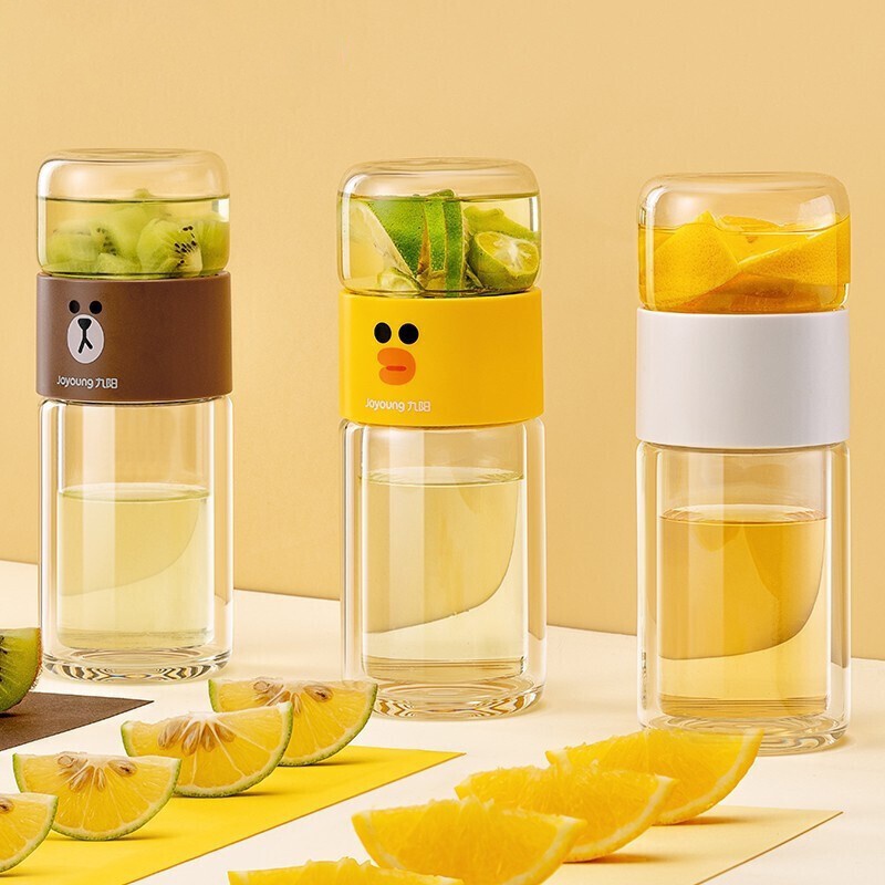 Cốc thủy tinh JOYOUNG JOY027 hai lớp có lưới lọc trà dễ thương cầm tay dùng trong nhà