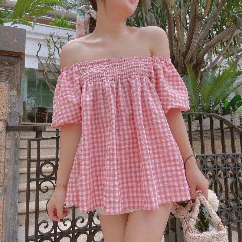 [Mã 11FASHIONSALE1 giảm 10K đơn 50K] Áo bẹt vai caro hàng chuẩn đẹp | BigBuy360 - bigbuy360.vn