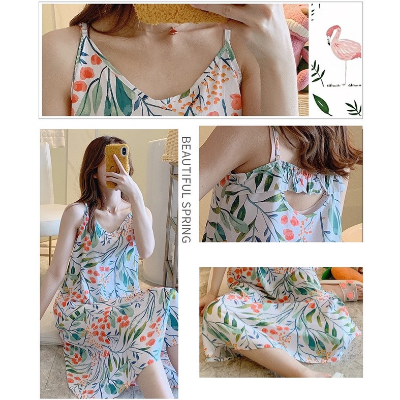Váy lanh 2 dây mặc nhà cho nữ mềm mát, dáng suông dài, nhiều họa tiết freesize 45 - 67kg