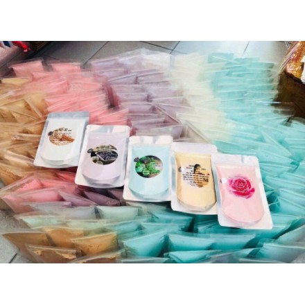 100gr mặt nạ dẻo: bạc hà, hoa hồng, bùn non, vàng gold 24k, cám gạo, hồng sâm, cá hồi, hoa cúc, than tre, vàng sâm ...