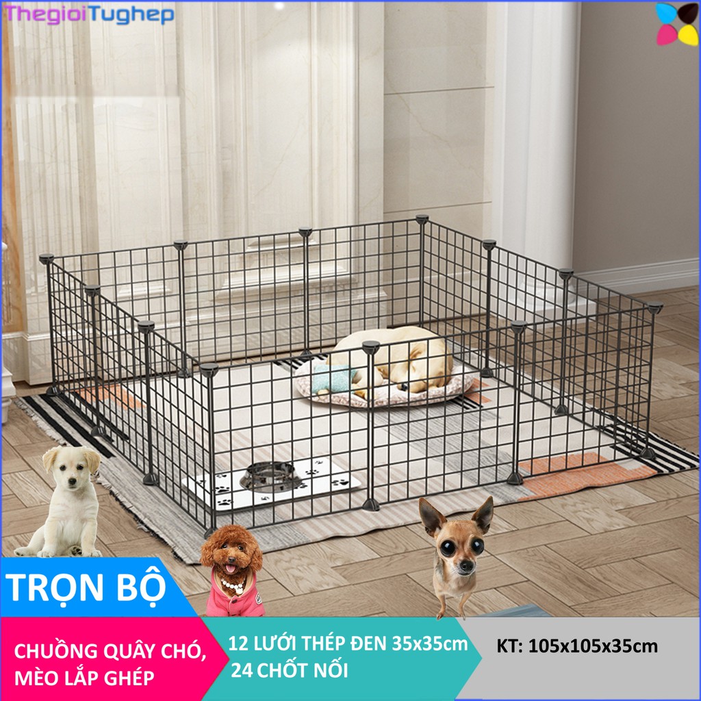 Bộ chuồng chó quây 12 tấm lưới thép 35x35cm (kèm 24 chốt)