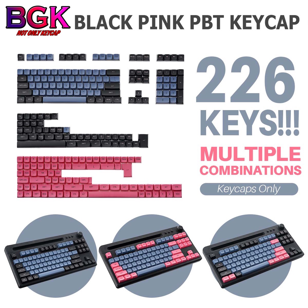 Bộ Keycap MDA PBT 226 Phím Black Pink Hồng Đen In Double Shot Sử Dụng Cho Nhiều Loại Layout