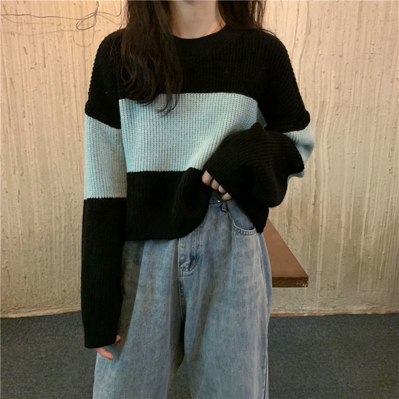 Áo Len Tay Dài Form Rộng Họa Tiết Kẻ Sọc Phong Cách Retro | BigBuy360 - bigbuy360.vn