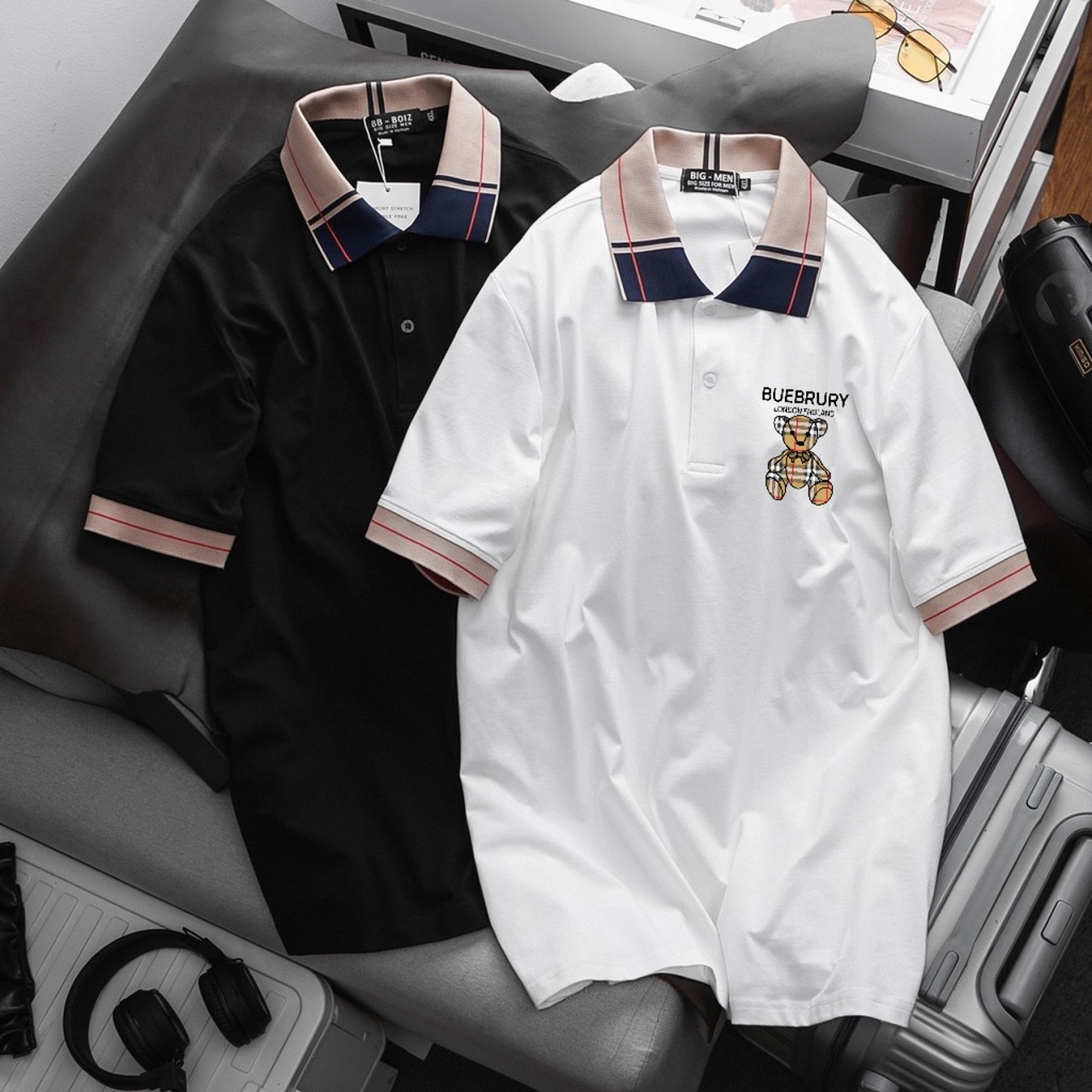 BIGSIZE - Áo thun polo cổ viền BBR nam form bigsize 85kg - 130kg - in hình gấu Buebrury