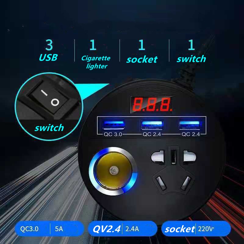 200W 12V/24V Sang 220V Tẩu Sạc Nhanh QC3.0 DC Cho Xe Hơi Tẩu sạc nhanh ô tô