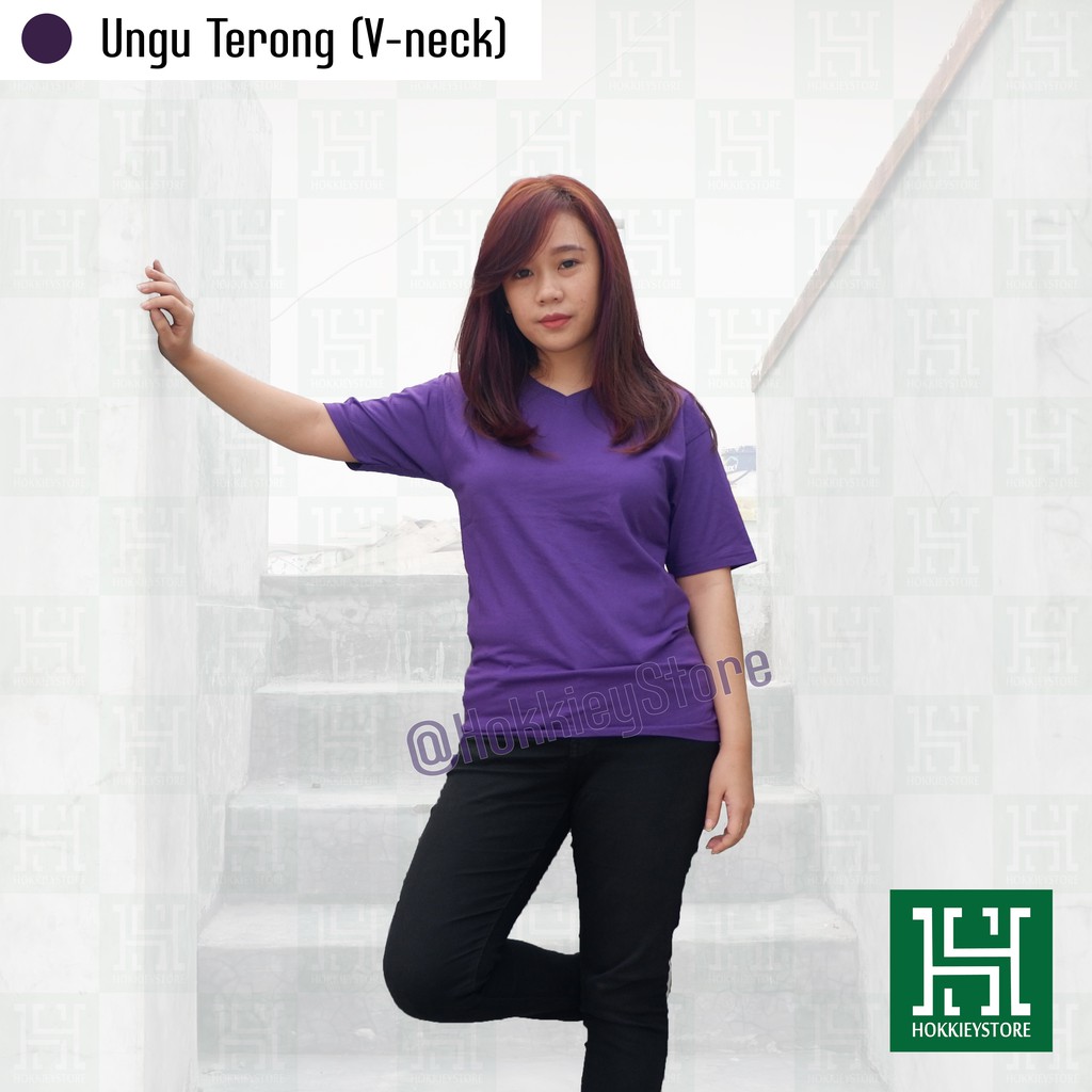Áo Thun UNISEX Bằng Cotton Cổ Chữ V Màu Tím Họa Tiết Cà Tím 30s size ML L XL