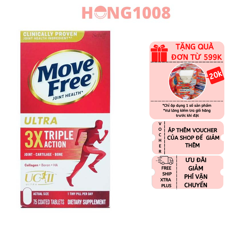 Viên Uống Move Free Joint Health Ultra Type II Collagen + Boron + HA Hộp 75 Viên