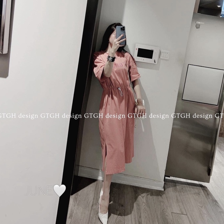 Đầm suông thụng cotton dáng dài rút eo LT335