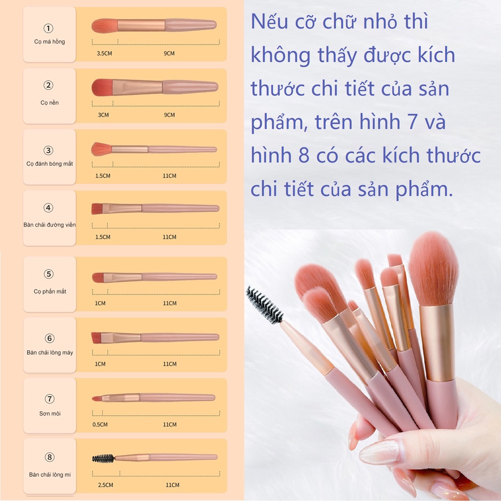 Bộ Cọ Trang Điểm cọ phấn mắt cọ phấn má hồng 8 mini Cây Bàn Chải Mềmtặng bàn chải công cụ làm đẹp Kèm Túi Zip