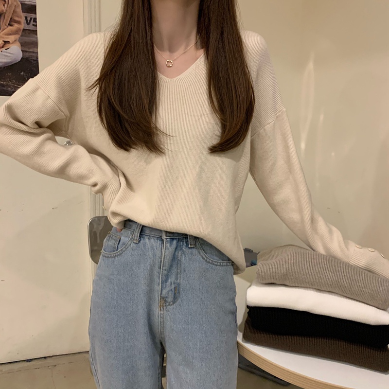 Áo Sweater Dệt Kim Cổ Chữ V Thời Trang Thu Đông Cho Nữ | BigBuy360 - bigbuy360.vn
