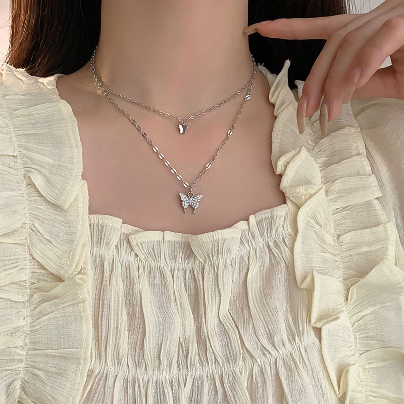Vòng cổ Hai Lớp Mặt Hình Bướm Phong Cách Harajuku Cá Tính