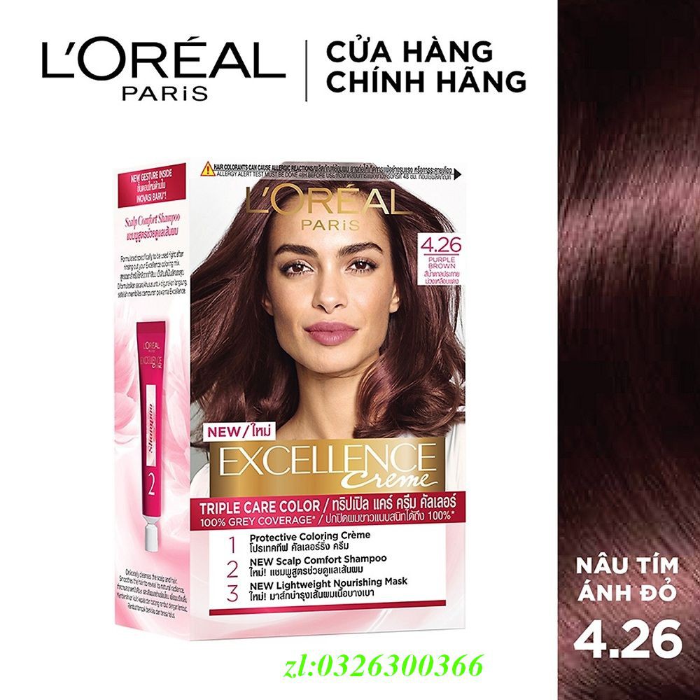 Thuốc Nhuộm Tóc Số 4.26 Nâu Tím Ánh Đỏ Loreal Excellence Cream 172ml Dưỡng Tóc Phủ Bạc