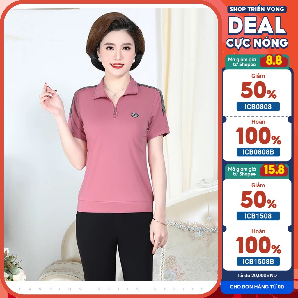 Bộ thể thao trung niên nữ kéo khóa,đồ bộ thể thao nữ trung niên mùa hè chất cotton 4 chiều mềm mại thoáng mát_BTT05