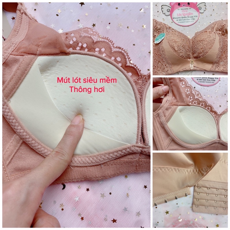 Áo lót ren định hình không gọng, mút vừa 2,5cm thông hơi thoáng khí, nâng ngực và giữ form ngực chắc chắn