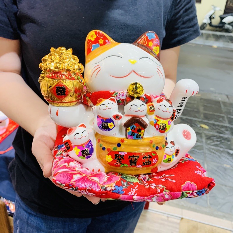 Mèo Thần tài Hũ vàng 16cm "Kim Vận Chiêu Tài"