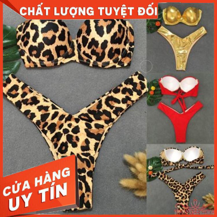 Bikini hai mảnh với áo ngực ống và quần lót chữ T thiết kế quyến rũ - Hàng nhập khẩu