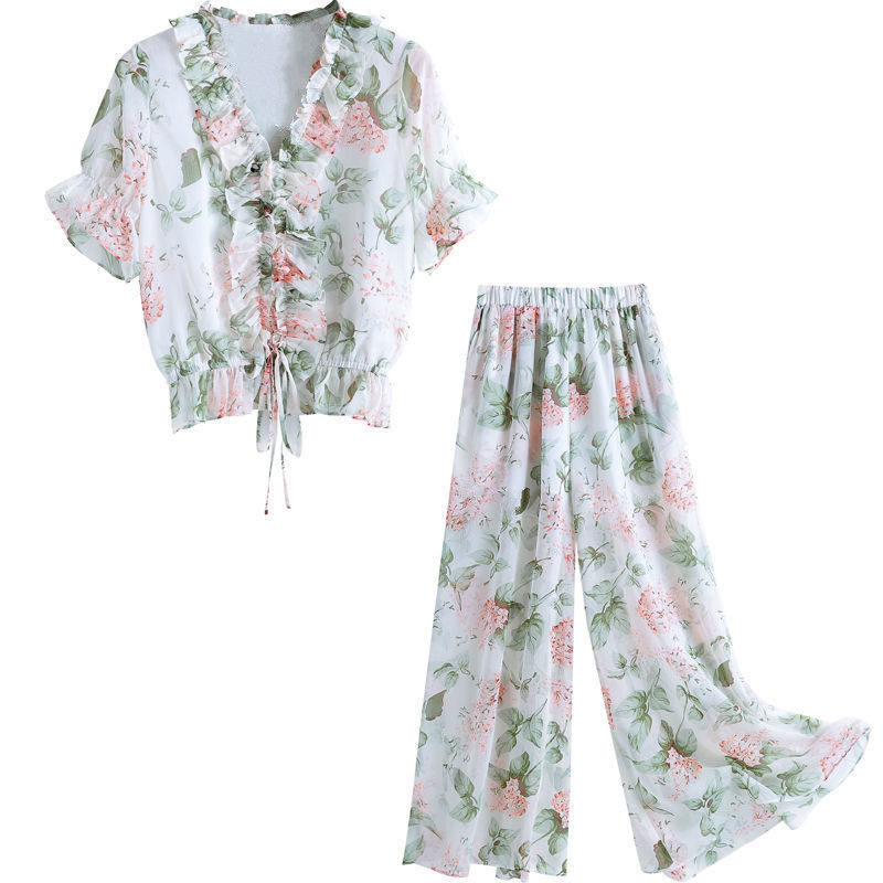 Floral chiffon single / wide-legged pants suit new summer 2020 women and two-piece Western style suits | BigBuy360 - bigbuy360.vn