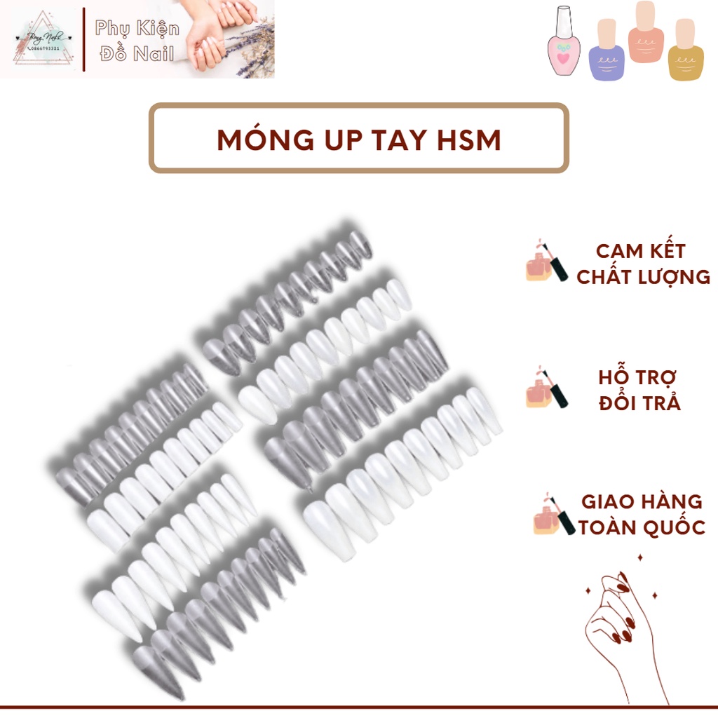 Móng úp tay HSM Nhám Sẵn 4 fom Thang- Bầu- Nhọn- Vuông