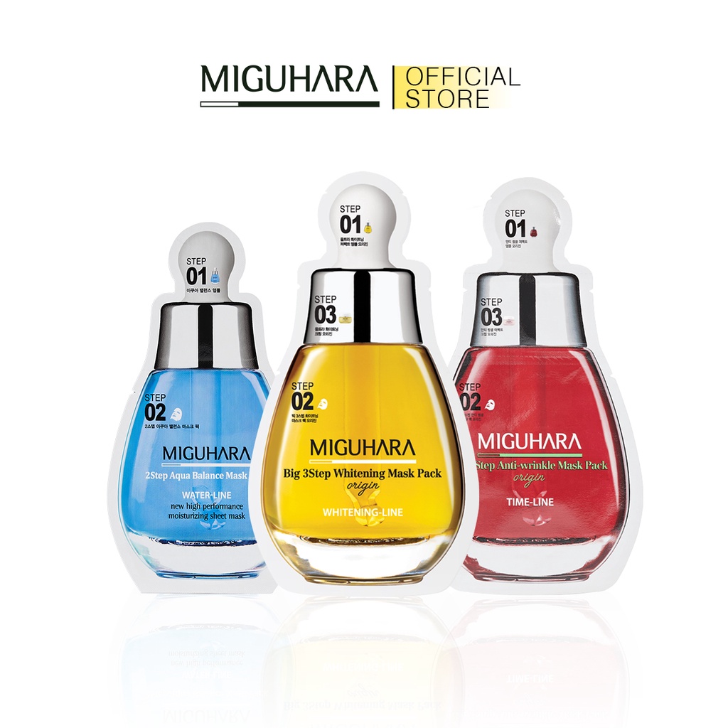 1 Gói Mặt Nạ Thử Nghiệm MIGUHARA TRIO - Big 3 Bước + 1 Mặt Nạ Cân Bằng Nước Biển Chống Nếp Nhăn + 2 Mặt Nạ