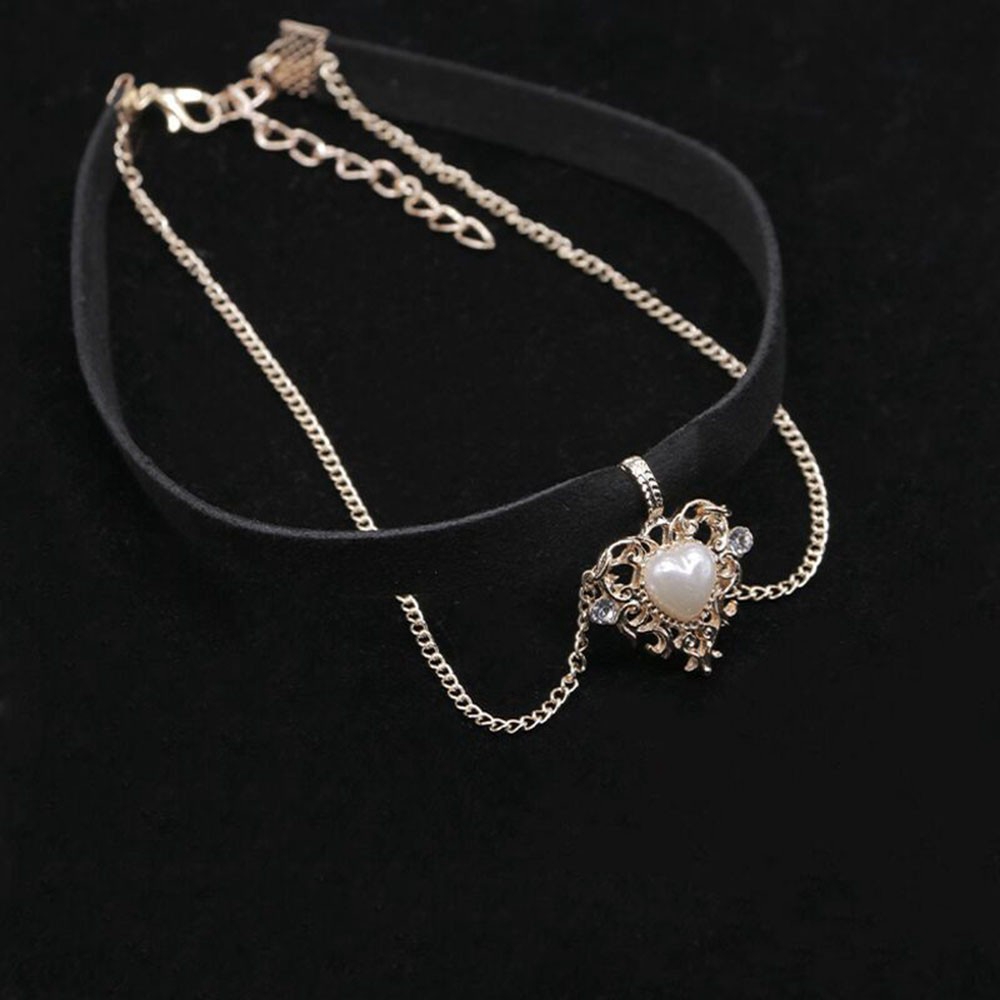 Vòng cổ choker vải nỉ mặt trái tim phong cách retro