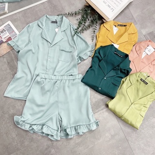 Bộ lụa quần đùi viền bèo
