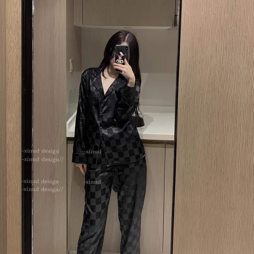 [TẶNG KÈM SCRUNCHIES] BỘ ĐỒ NGỦ MẶC NHÀ LỤA GẤM Ô VUÔNG CAO CẤP THU ĐÔNG HOT 2021