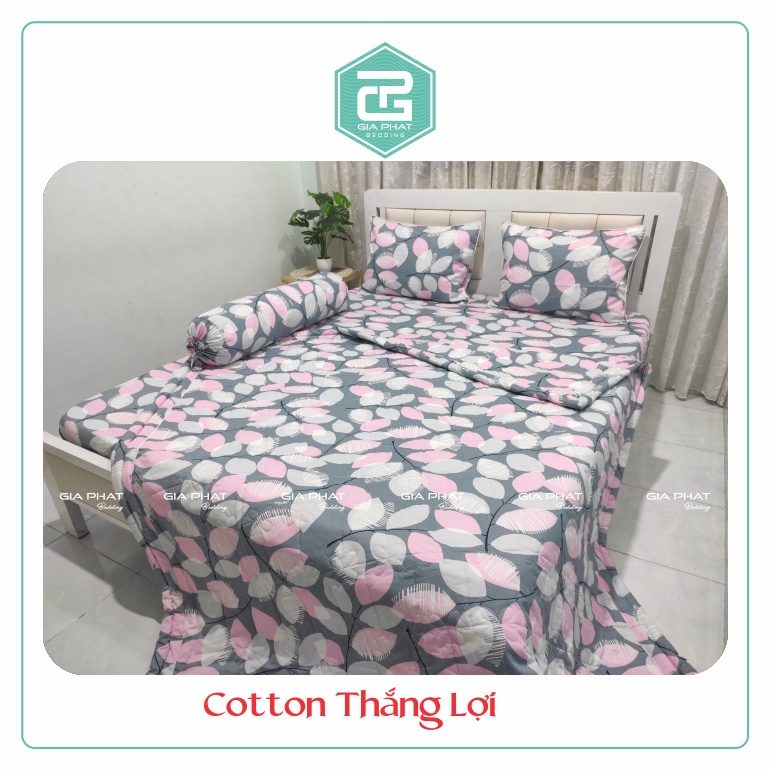 Bộ ga gối Thắng Lợi {4 món}100% Cotton chuẩn logo họa tiết Hoa