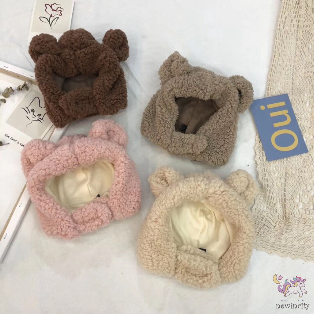 Nón giữ ấm phối mô hình tai gấu đáng yêu phong cách Hàn Quốc cho bé