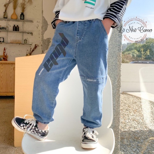 Quần jean jogger bò bé trai gái thời trang phong cách hàn quốc phản quang size đại 3/4/5/6/7/8/9/10/11/12 tuổi 14-50kg