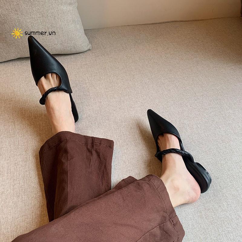 Boccalook Dép Mũi Nhọn Gót Thấp Mềm Mại Thiết Kế Xoắn Nhẹ Nhàng Thời Trang Hàn Quốc @ -