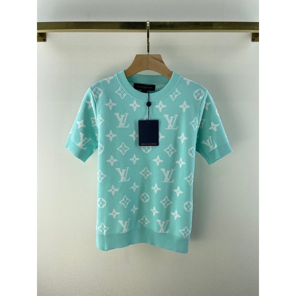 Áo len ngắn tay cổ tròn hoạ tiết logo thương hiệu Louis Vuitton LV cao cấp mẫu mới