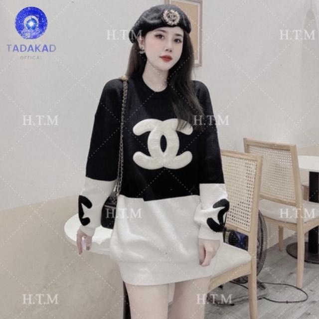 Áo len tăm chanel mau vạt lệch phối màu cá tính  Chất  tăm cổ nống co giãn Hình thêu nổi mix tỉ đổ  fom60kg về