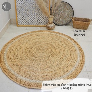 Thảm Tròn Lục Bình Và Thảm Cói Kết Hợp Buông Trắng | Trang trí nhà cửa