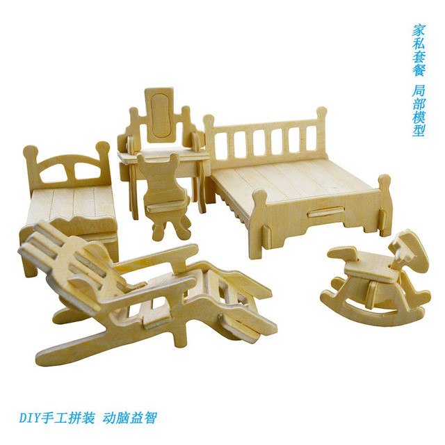 Bộ đồ chơi lắp ghép mô hình 3D bằng gỗ đồ nội thất cho bé từ 8 tuổi