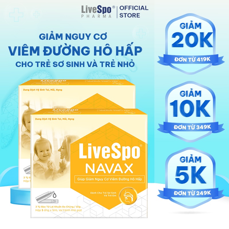 Combo 2 hộp LiveSpo Navax Kids - Nhỏ mũi ngừa viêm dành cho trẻ sơ sinh và trẻ em 5 ống x 5ml