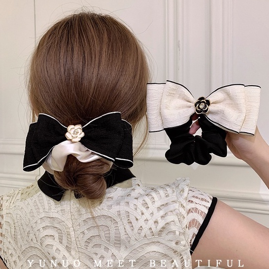 Dây Buộc Tóc Cao Su Co Giãn Phối Hoa Trà Thanh Lịch Thời Trang Hàn Quốc Cho Nữ