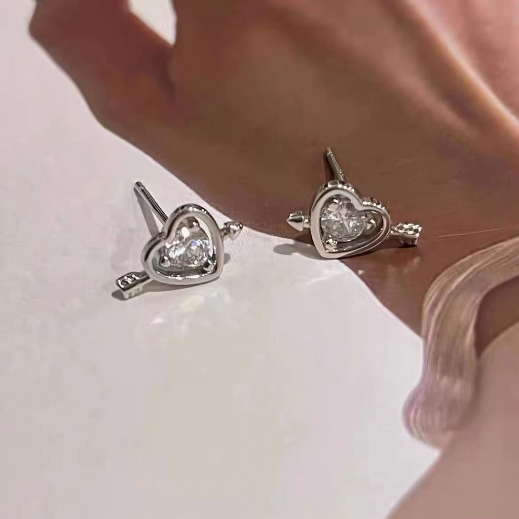 Khuyên Tai Hình Trái Tim Dát Đá zircon Phiên Bản Hàng Ngày Sang Trọng Nhẹ Nhàng Dễ Phối Đồ
