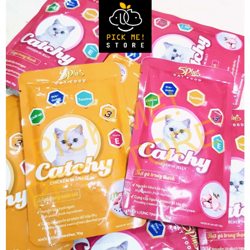 [Gói 70g] Pate 5Plus Catchy Cho Mèo - Pate thạch Jelly, Súp Gravy Thơm Ngon Giàu Dinh Dưỡng