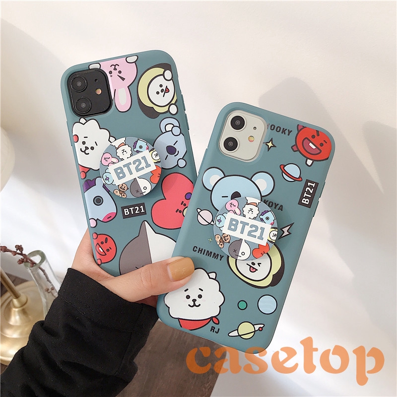 Ốp điện thoại mềm họa tiết BTS BT21 hoạt hình có vòng đỡ cho iPhone 6 6s 7 8 plus 11 11 Pro Max X XR XS MAX