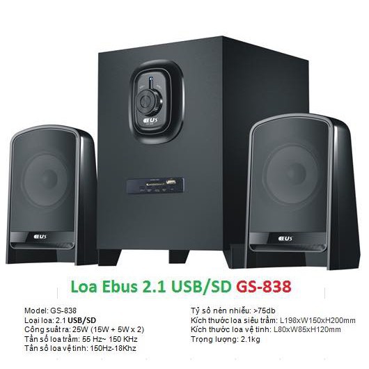 [Mã ELMS05 giảm 5% đơn 300k]Loa Ebus GS-838 2.1- Bảo hành 12 tháng