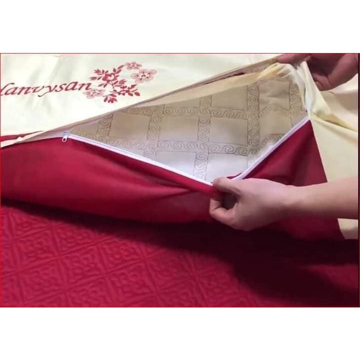 Trọn bộ chăn ga gối satin 5 món cao cấp thêu cực đẹp dùng phòng cưới,làm quà tặng biếu sang trọng