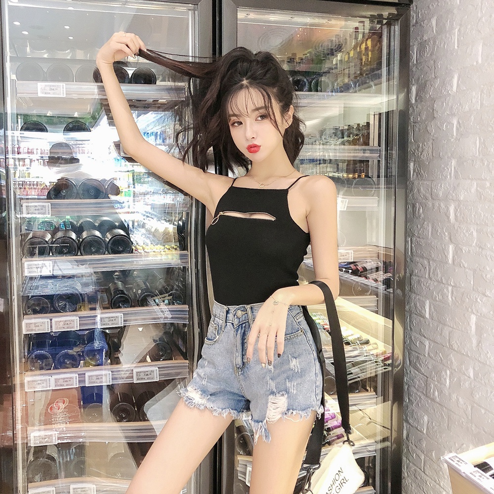 Áo hai dây ZHELIHANGFEI sát nách phối khóa kéo phong cách quyến rũ cho nữ