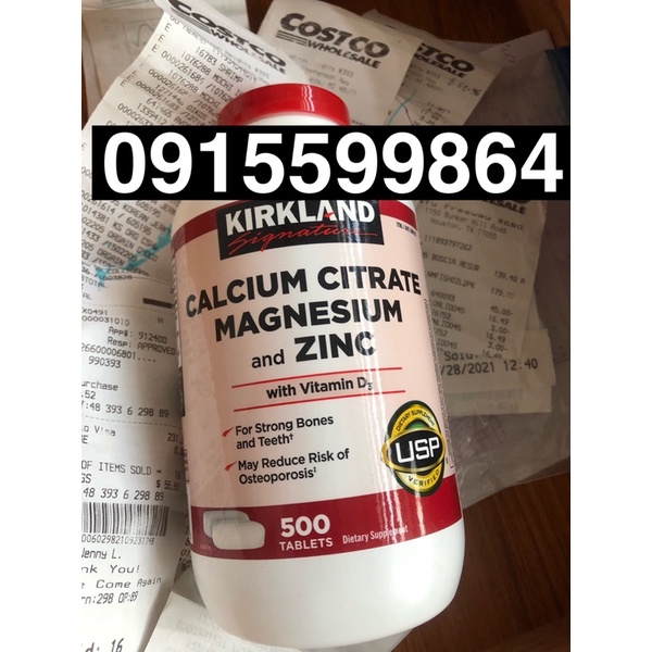 Canxi Zinc Kirkland 500 viên uống bổ xung Calcium Citrate Magnesium and kẽm
