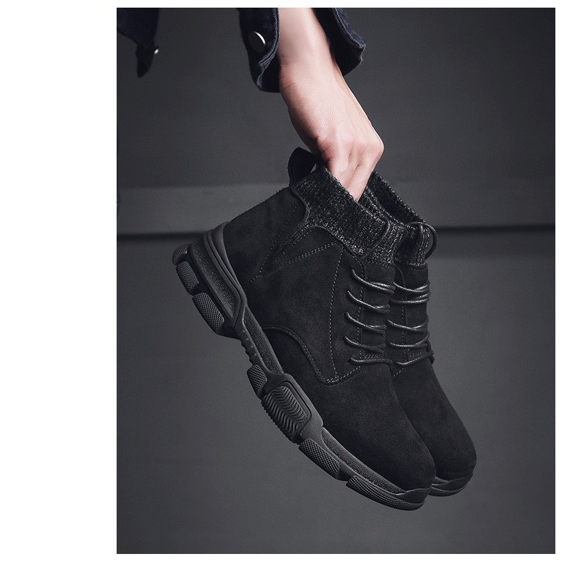 Giày bốt cao cổ nam - giày thể thao da lộn cổ bo đen mới về | BigBuy360 - bigbuy360.vn
