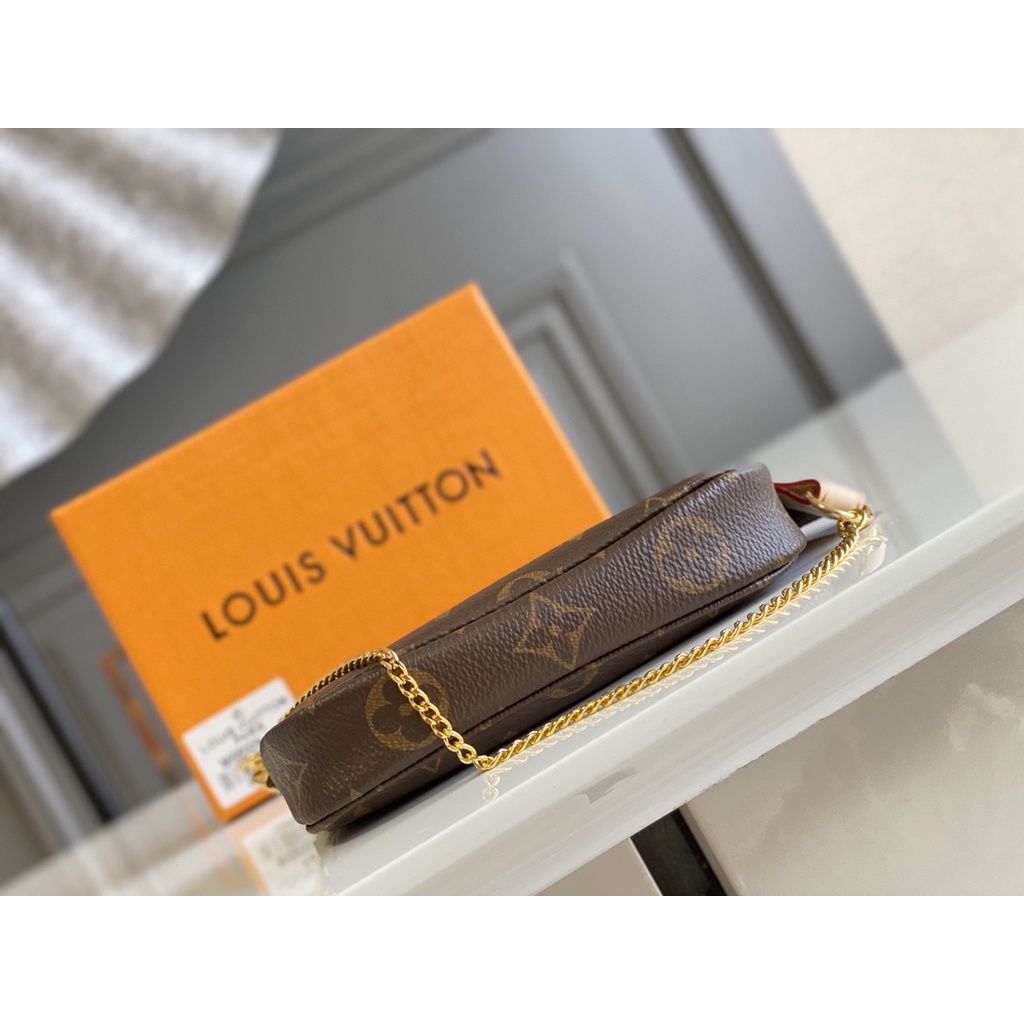 Túi MINI POCHETTE nữ da thật thời trang cao cấp Louis Vuitton LV thiết kế khóa kéo và dây xích vàng đẹp mắt