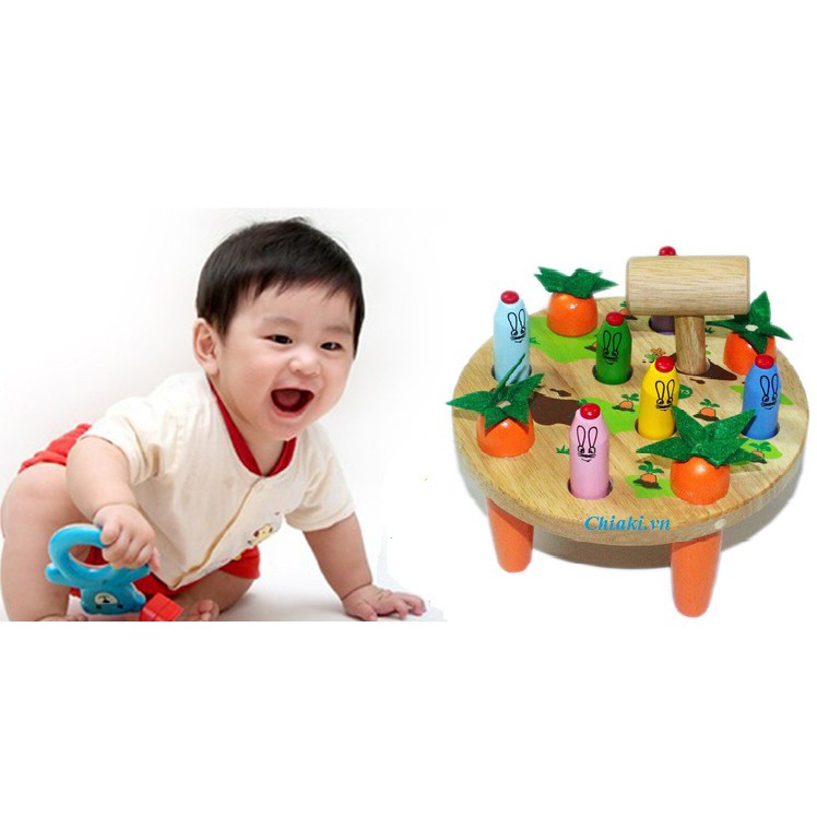 Đồ chơi búa đập thỏ | Đồ chơi trẻ em bằng gỗ an toàn, trò chơi đập chuột gỗ